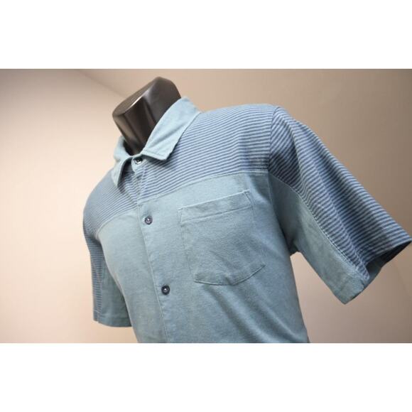 Prana Breathe Camp Shirt Blue Short Sleeve Hiking Button Up Mens Size Large - Picture 1 of 9